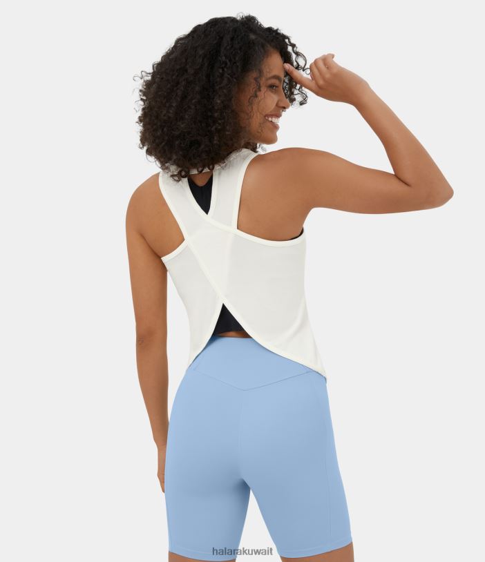 ملابس رياضية أبيض TDP4N1777 نحيف Halara قطع علوية غير رسمية شفافة بحاشية غير متماثلة