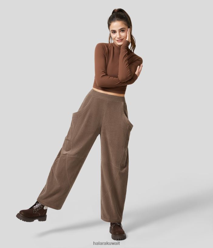 ملابس بني كاكاو TDP4N177 نحيف Halara سروال قصير كاجوال بجيب جانبي عالي الخصر وواسع الساق
