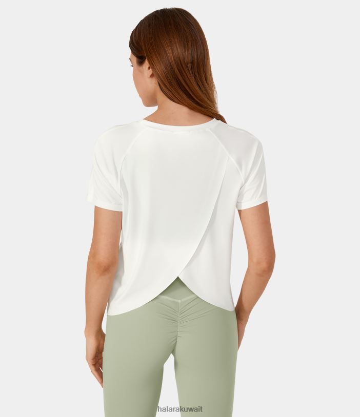 ملابس رياضية أبيض TDP4N1805 نحيف Halara بلوزة رياضية لليوجا بأكمام قصيرة وحاشية متباينة من نسيج شبكي متباين