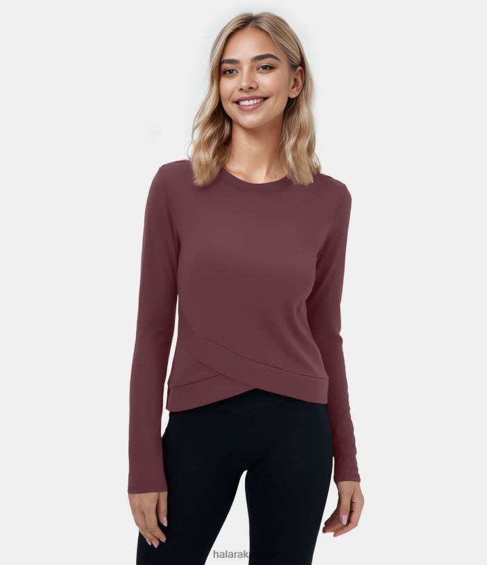 ملابس رياضية إبداعي TDP4N1806 نحيف Halara سترة رياضية لليوجا بحاشية متقاطعة ورقبة دائرية من القطيفة من Softlyzero