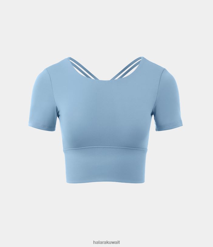 ملابس رياضية الأزرق الجليدي TDP4N1809 نحيف Halara قميص رياضي قصير بياقة دائرية وأكمام قصيرة بدون ظهر