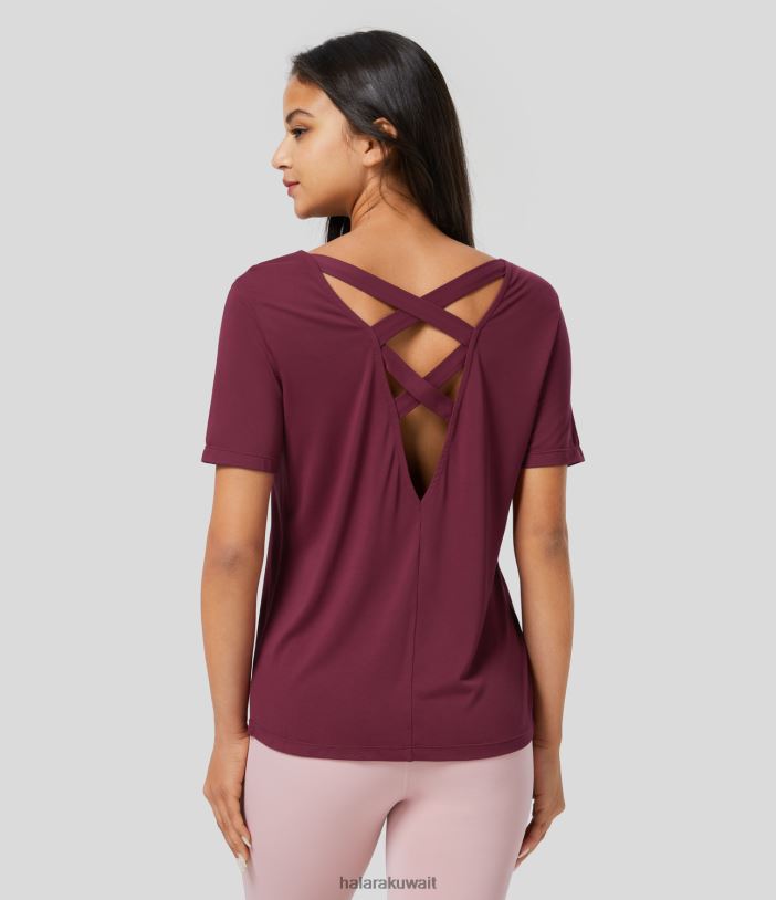 ملابس رياضية رودودندرون TDP4N1810 نحيف Halara بلوزة رياضية لليوجا بأكمام قصيرة متقاطعة بدون ظهر