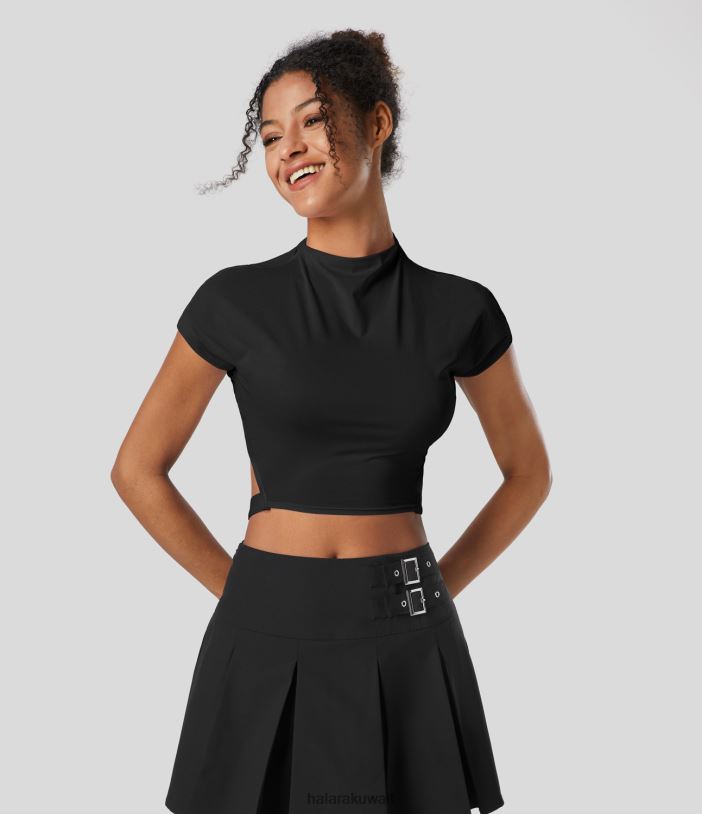 ملابس رياضية أسود TDP4N1826 نحيف Halara قميص رياضي للرقص بأكمام قصيرة وإبزيم قابل للتعديل وسريع الجفاف