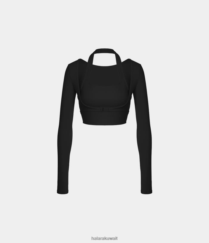 ملابس رياضية أسود TDP4N1828 نحيف Halara سترة Softlyzero من القطيفة ذات فتحة إبهام وأكمام طويلة مقصوصة 2 في 1