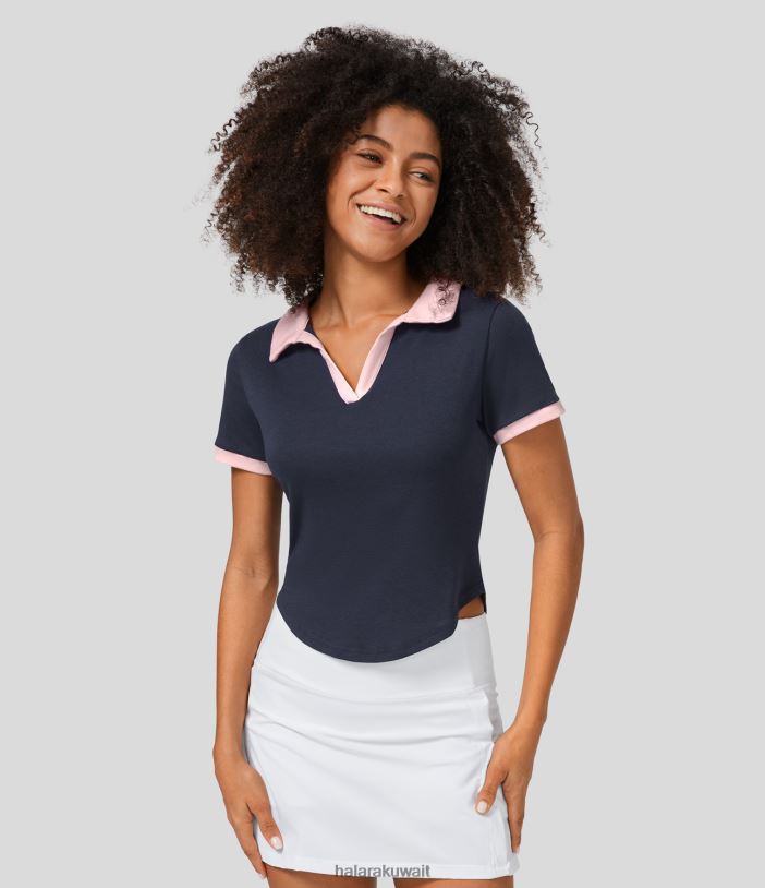ملابس رياضية ليلة باريسية TDP4N1832 نحيف Halara بلوزة رياضية من قطن الجولف بأكمام قصيرة وياقة بولو