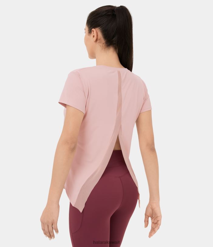 ملابس رياضية مجففات TDP4N1835 نحيف Halara بلوزة رياضية لليوغا برقبة دائرية وشبكة متباينة وحاشية منحنية