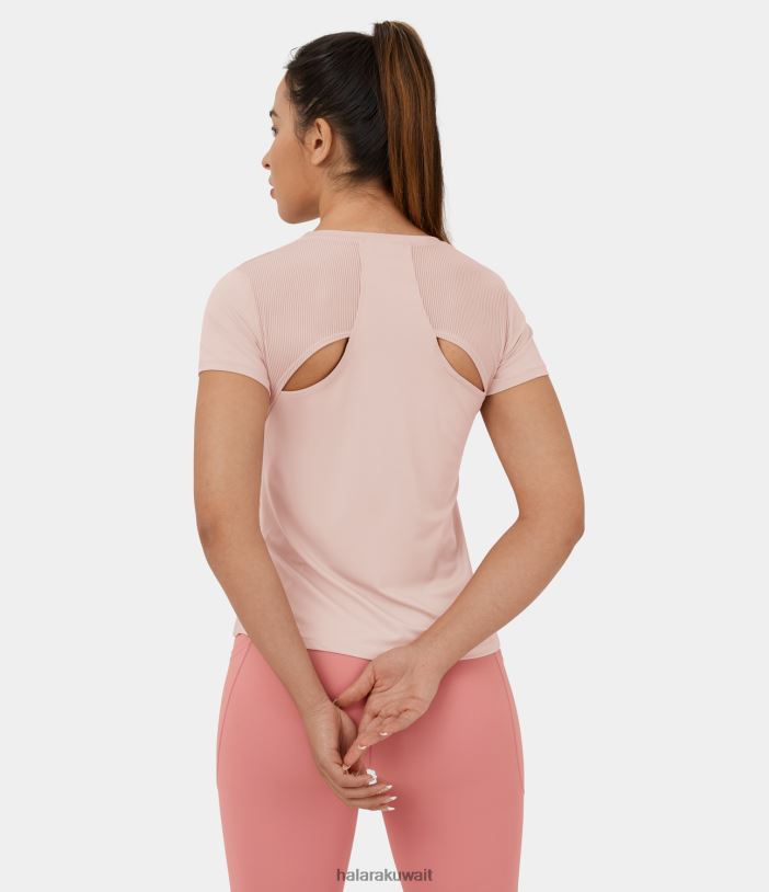 ملابس رياضية الفاوانيا الفضية TDP4N1837 نحيف Halara بلوزة يوغا رياضية بفتحة جانبية وشبكة متباينة