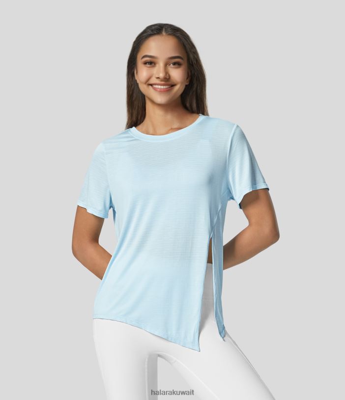 ملابس رياضية شريحة المياه المالحة TDP4N1840 نحيف Halara بلوزة رياضية كاجوال من قماش الجاكار بأكمام قصيرة غير متماثلة