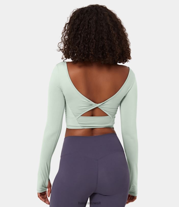 ملابس رياضية أعدل اليشم TDP4N1850 نحيف Halara قميص Softlyzero Airy U الرقبة بدون ظهر وفتحة إبهام ملتوية مقصوصة ذات ملمس رائع لليوجا الرياضية