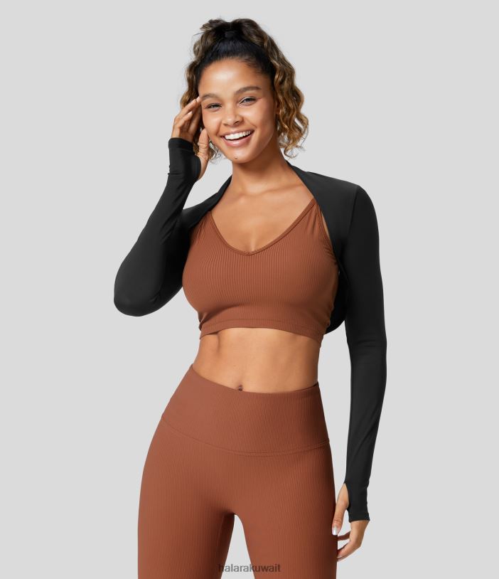 ملابس رياضية أسود TDP4N1860 نحيف Halara سترة علوية رياضية كاجوال ذات فتحة إبهام متجددة الهواء من Softlyzero