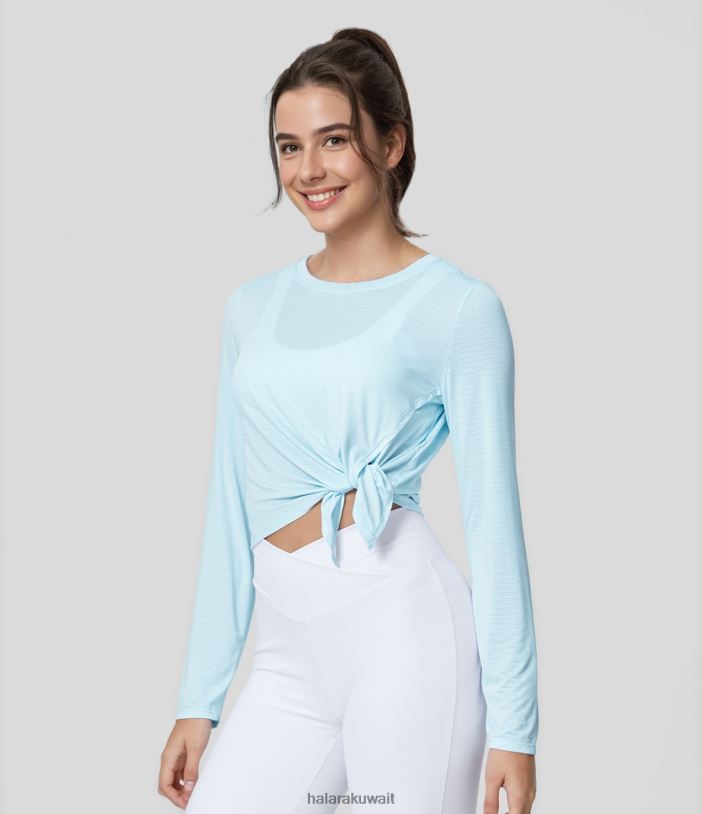 ملابس رياضية شريحة المياه المالحة TDP4N1870 نحيف Halara بلوزة رياضية كاجوال قصيرة الأكمام من قماش الجاكار وحاشية مقسمة غير متماثلة