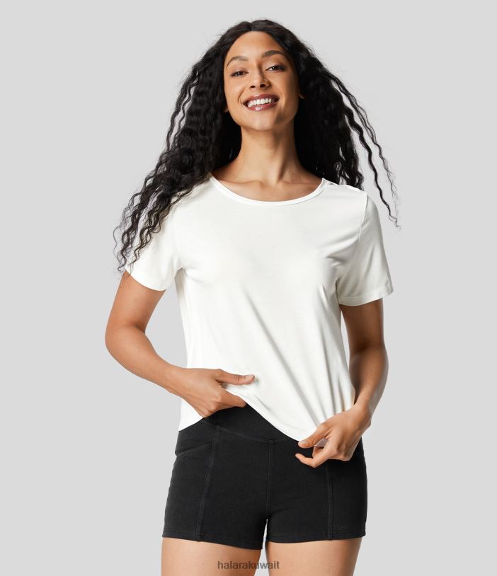 ملابس رياضية أبيض TDP4N1875 نحيف Halara بلوزة رياضية لليوجا بأكمام قصيرة ومتقاطعة ملتوية من الخلف