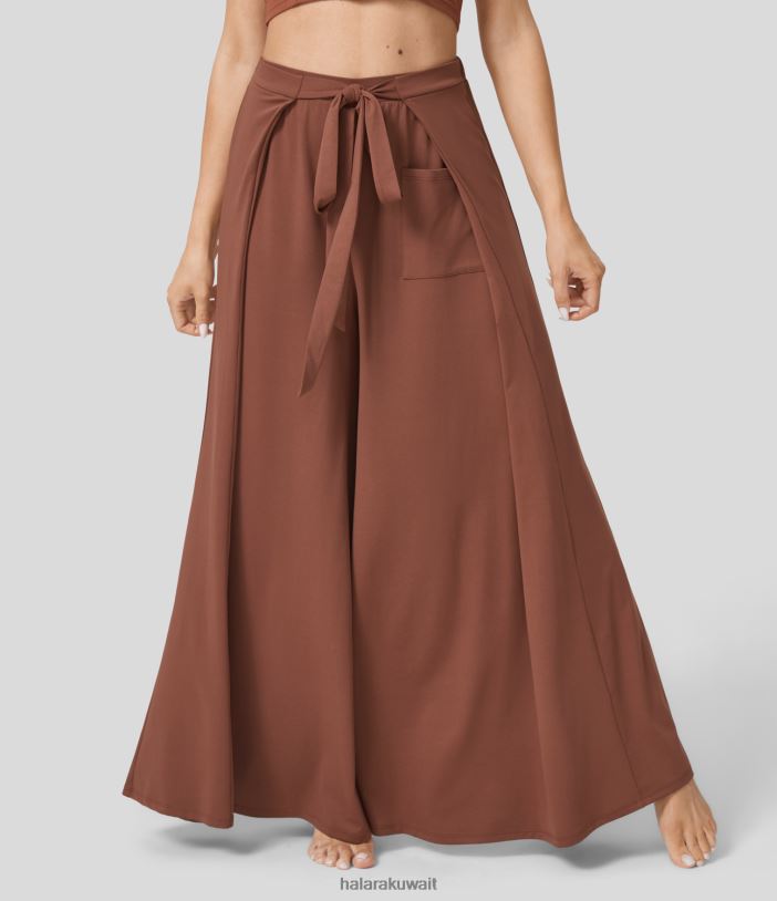 ملابس رياضية شراب القيقب TDP4N188 نحيف Halara بنطال غير رسمي واسع الساق وربطة عنق وجيب أمامي بخصر عالٍ