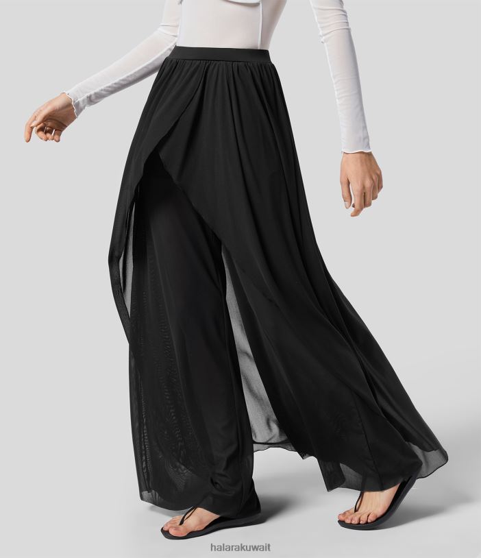 ملابس أسود TDP4N189 نحيف Halara بنطال Palazzo Resort ذو الخصر العالي وجيب جانبي واسع الساق