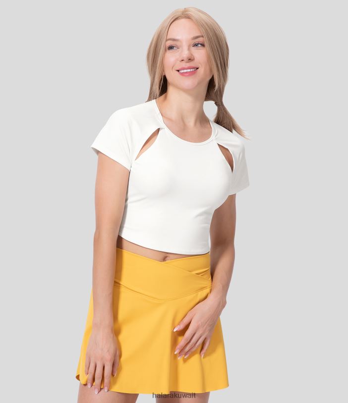 ملابس رياضية أبيض TDP4N1900 نحيف Halara سترة رياضية للتنس مقصوصة برقبة دائرية من القطيفة من Softlyzero