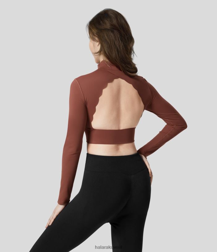 ملابس رياضية سيكويا TDP4N1910 نحيف Halara سترة Softlyzero من القطيفة بدون ظهر وياقة واقفة وأكمام طويلة وحواف صدفية مقصوصة لليوجا الرياضية