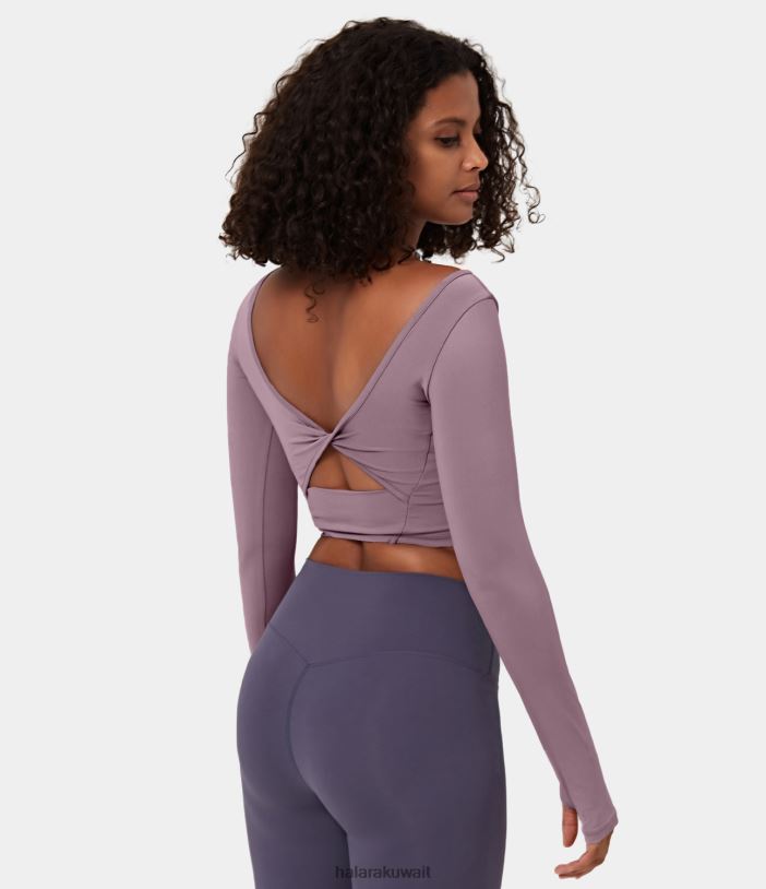 ملابس رياضية البلسان نبات TDP4N1913 نحيف Halara قميص Softlyzero Airy U الرقبة بدون ظهر وفتحة إبهام ملتوية مقصوصة ذات ملمس رائع لليوجا الرياضية