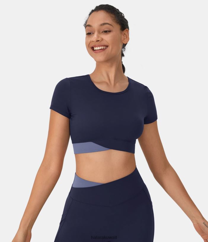 ملابس رياضية معطف طاووس TDP4N1914 نحيف Halara سترة رياضية قصيرة من Softlyzero ذات رقبة دائرية متقاطعة وكتلة ملونة