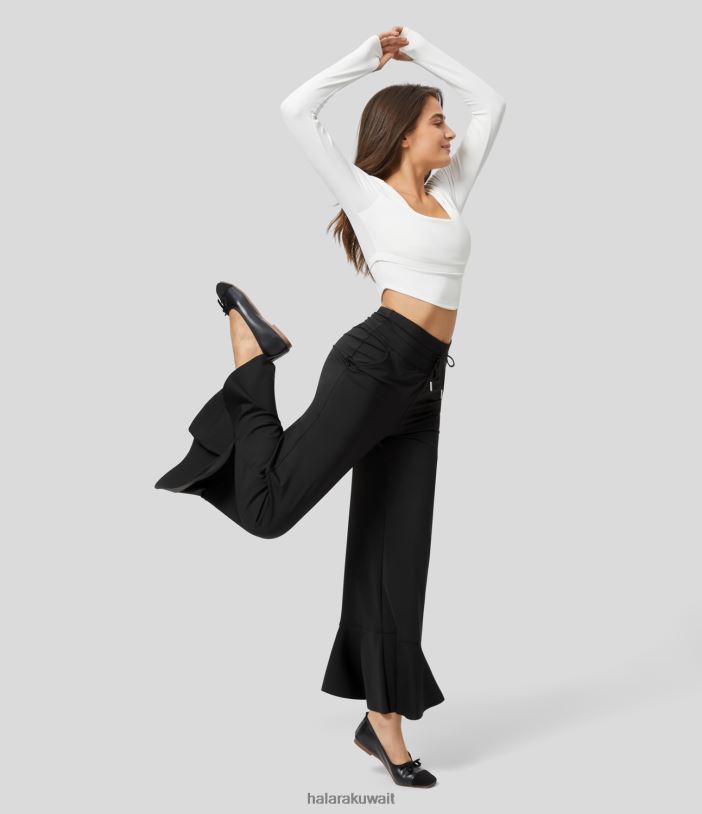 ملابس رياضية أسود TDP4N191 نحيف Halara سروال رقص ذو خصر عالٍ ورباط وجيب جانبي مكشكش وواسع الساق