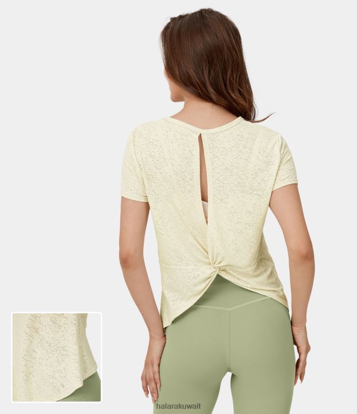 ملابس رياضية إبداعي TDP4N1922 نحيف Halara بلوزة رياضية لليوجا برقبة دائرية وأكمام قصيرة وحاشية منحنية ملتوية