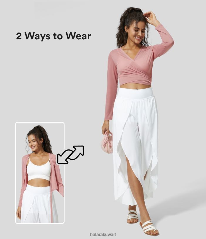 ملابس رياضية ارتفع يانع TDP4N1925 نحيف Halara بلوزة رياضية شفافة بياقة على شكل حرف V وأكمام طويلة وربطة خلفية من شبكة اليوغا