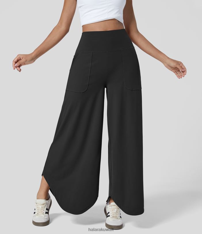 ملابس رياضية أسود TDP4N192 نحيف Halara بنطلون رقص ذو خصر مرتفع وجيوب متعددة وحاشية منحنية وساق واسعة