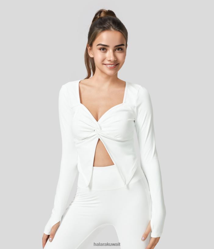 ملابس رياضية أبيض TDP4N1933 نحيف Halara سترة رياضية لليوجا مقصوصة بفتحة إبهام ملتوية من القطيفة من Softlyzero