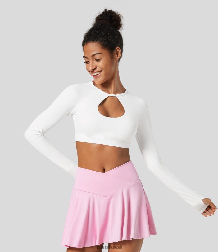 ملابس رياضية إبداعي TDP4N1935 نحيف Halara رقبة مستديرة مقطوعة بفتحة إبهام، قميص رياضي للتنس قصير بدون ظهر وسريع الجفاف