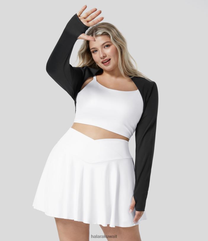 ملابس رياضية أسود TDP4N1948 نحيف Halara Softlyzero فتحة إبهام متجددة الهواء مقصوصة ذات ملمس رائع بالإضافة إلى حجم أعلى رياضي يتغاضى عن لعبة الجولف