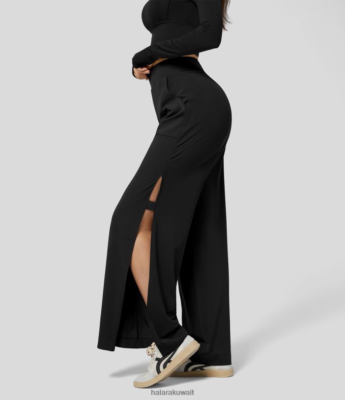 ملابس رياضية أسود TDP4N194 نحيف Halara Softlyzero Eco بنطال يوغا عالي الخصر بجيوب جانبية وأرجل واسعة