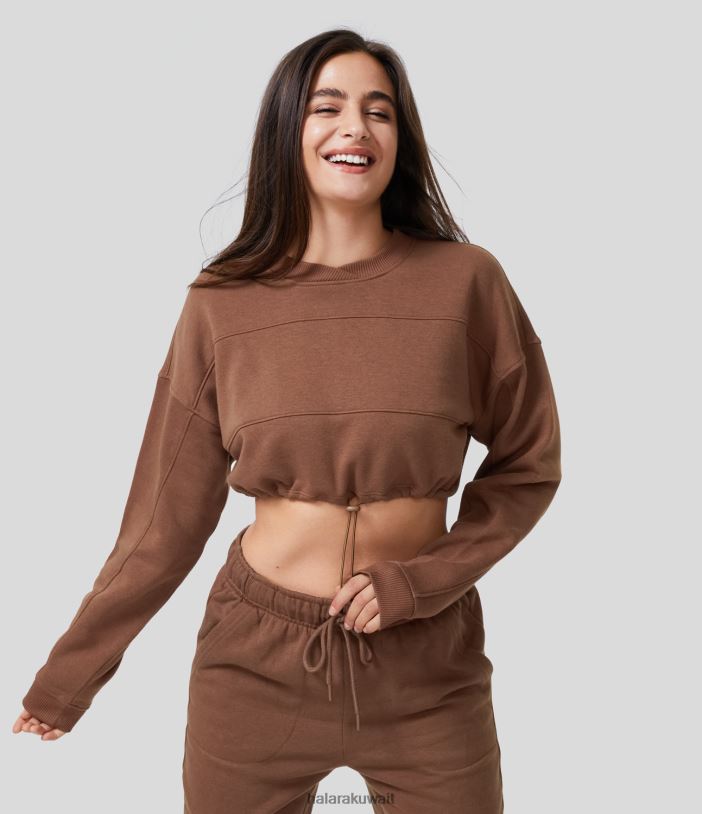 ملابس خمري TDP4N1964 نحيف Halara سترة قطنية قصيرة الأكمام بأكمام طويلة وحاشية برباط