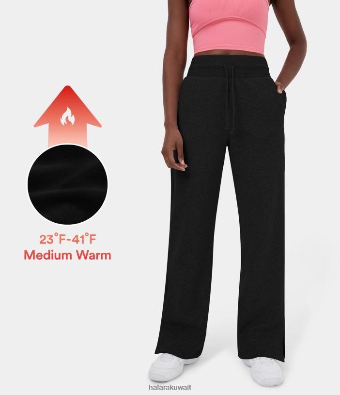 ملابس أسود TDP4N197 نحيف Halara بنطال رياضي قطني كاجوال بخصر عالٍ برباط وجيب جانبي مقسم وواسع الساق