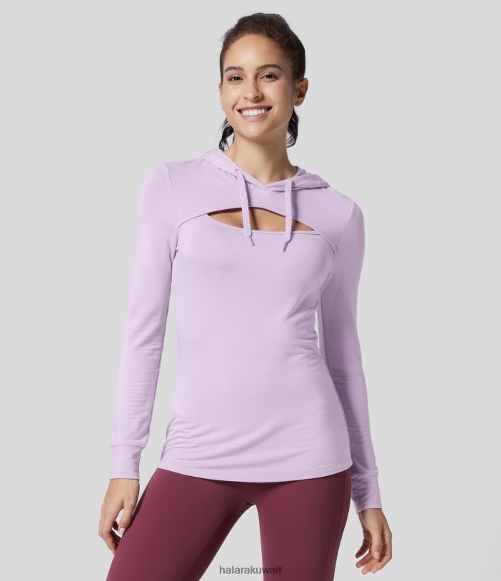 ملابس أرجواني ضبابي TDP4N1989 نحيف Halara سويت شيرت كاجوال بغطاء للرأس برباط - طول أطول