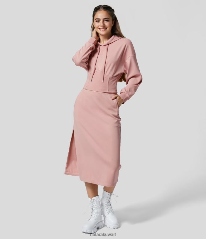 ملابس ارتفع يانع TDP4N2001 نحيف Halara سترة مضلعة بغطاء للرأس ورباط منسدل على الكتف من النوع الثقيل الكاجوال