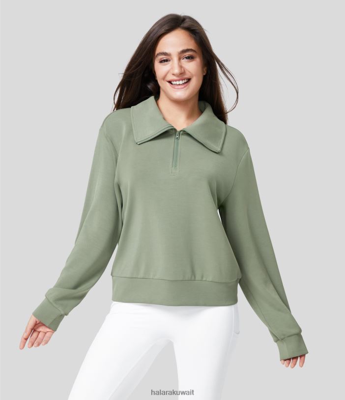 ملابس نبات الهليون TDP4N2011 نحيف Halara سترة كاجوال بياقة نصف سحاب وأكمام طويلة