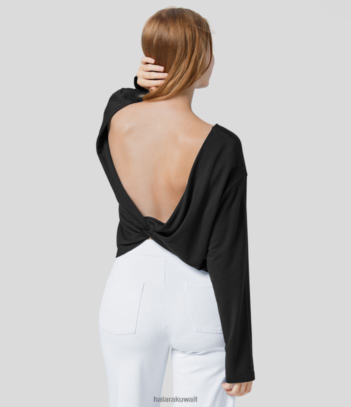 ملابس أسود TDP4N2023 نحيف Halara سترة برقبة قارب وأكمام طويلة ملتوية كاجوال