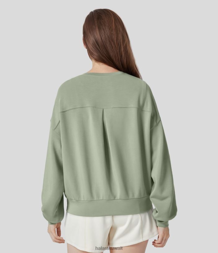 ملابس نبات الهليون TDP4N2025 نحيف Halara سترة كاجوال برقبة دائرية وكتف منسدل وظهر مطوي