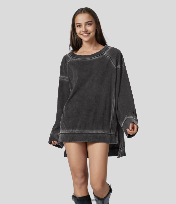 ملابس إبداعي TDP4N2026 نحيف Halara سويت شيرت من القطن الكاجوال ذو حجم كبير ومنخفض ومغسول