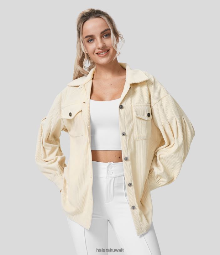 ملابس ثلج الفانيليا TDP4N2029 نحيف Halara سترة كاجوال بياقة بأزرار وأكمام طويلة وحاشية منحنية