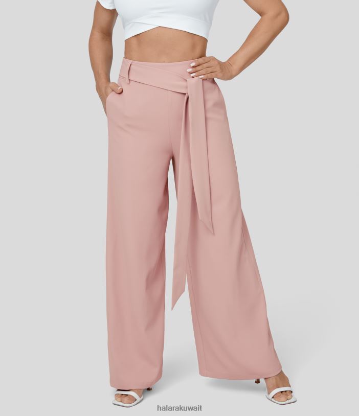 ملابس رمال المساء TDP4N202 نحيف Halara سراويل غير رسمية عالية الخصر وسحاب غير مرئي وجيب أمامي وساق واسعة