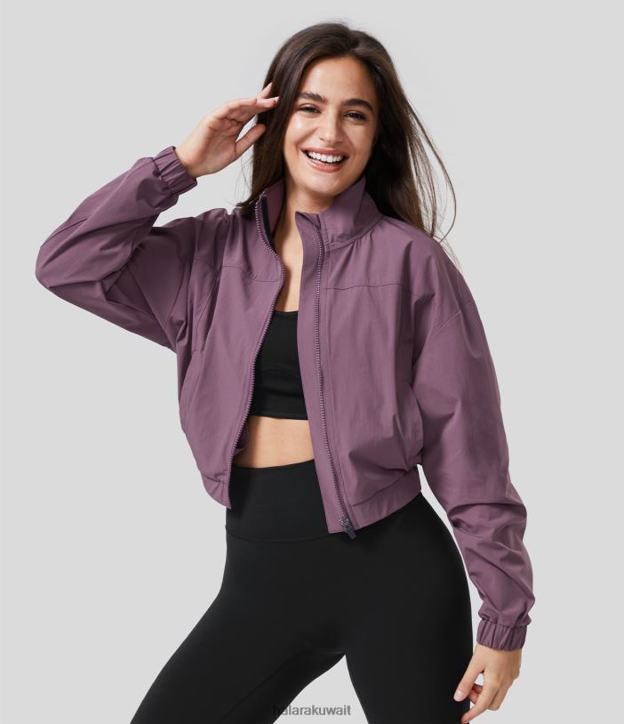 ملابس رياضية اللبان الأرجواني TDP4N2034 نحيف Halara سترة للمشي لمسافات طويلة بياقة واقفة وسحاب وجيب جانبي شبكي