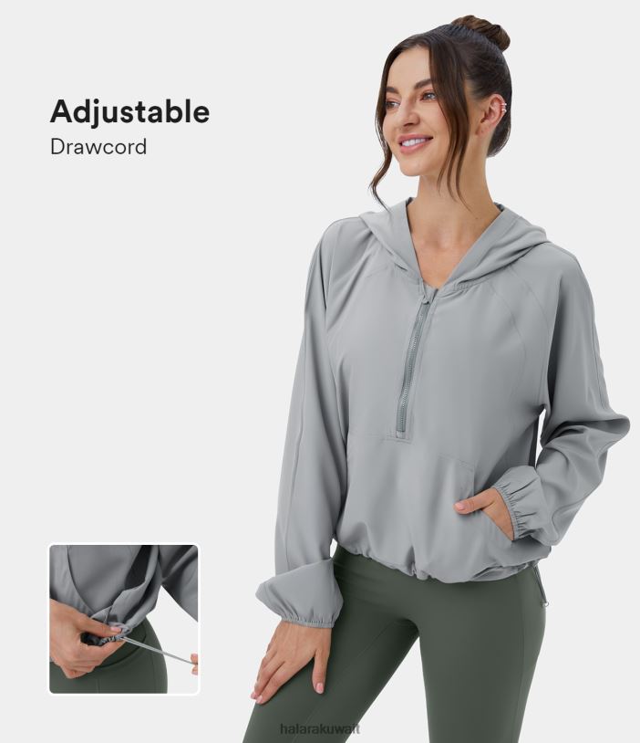 ملابس رياضية فضة TDP4N2041 نحيف Halara سترة يوجا بغطاء رأس وجيب كنغر وجيب الكنغر بنصف سحاب