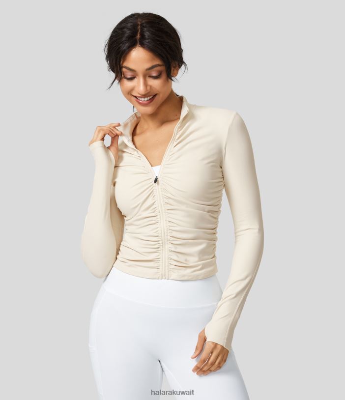 ملابس رياضية النجم الانفرادي TDP4N2051 نحيف Halara سترة يوجا نحيفة ذات ياقة واقفة وفتحة إبهام وسحاب مكشكش من Softlyzero