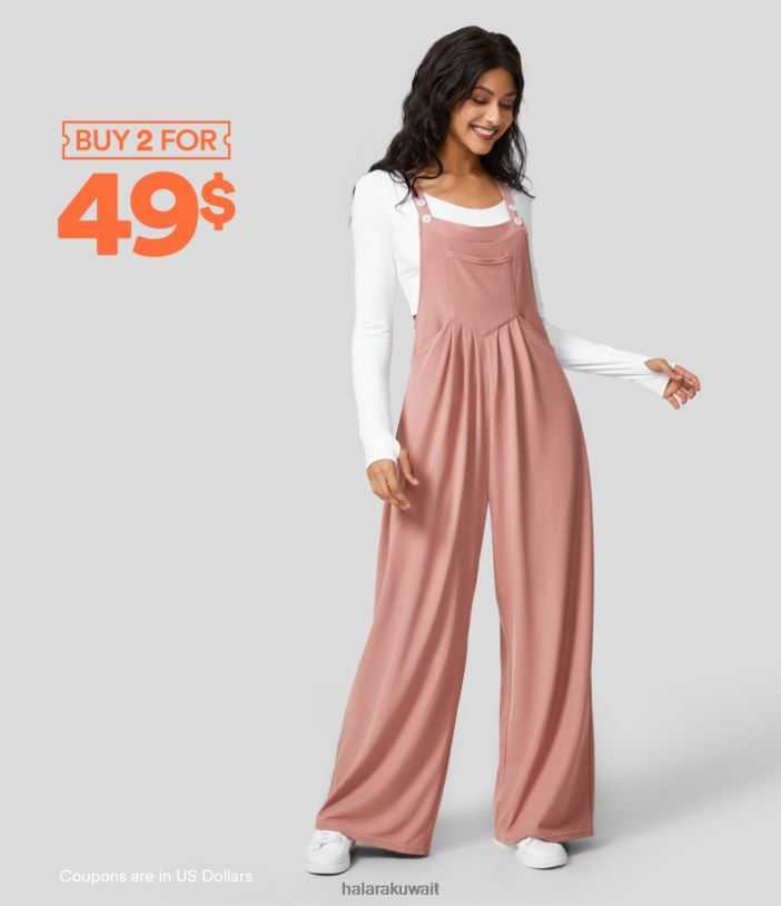 ملابس روز تان TDP4N2065 نحيف Halara زر حزام قابل للتعديل وجيوب متعددة وزرة كاجوال مطوية