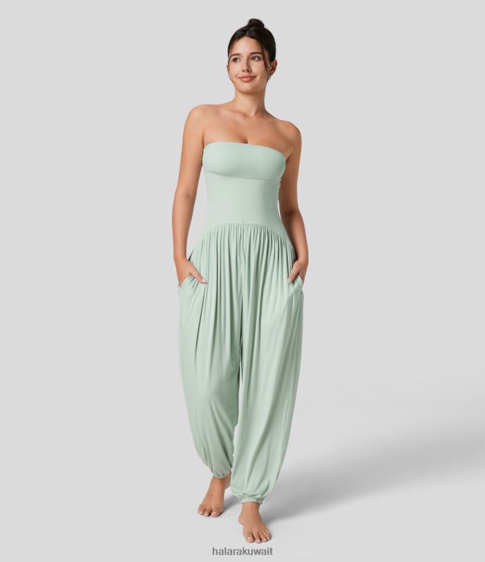 ملابس أعدل اليشم TDP4N2068 نحيف Halara بذلة غير رسمية بجيب جانبي مطوي وظهر مكشوف