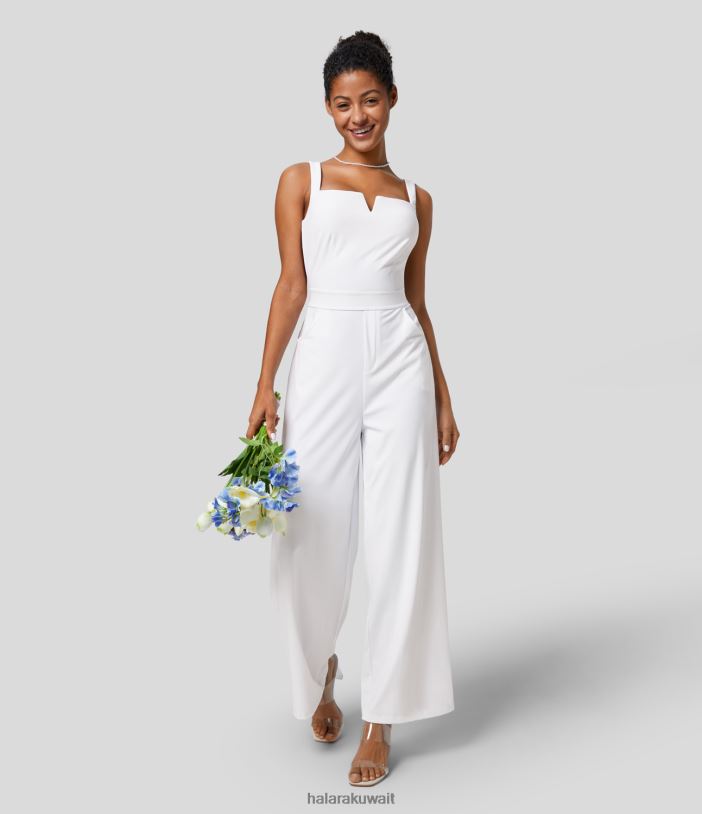 ملابس أبيض TDP4N2091 نحيف Halara بذلة Softlyzero Airy بدون ظهر وجيب خلفي وجيب جانبي لوصيفة العروس وضيوف حفل الزفاف