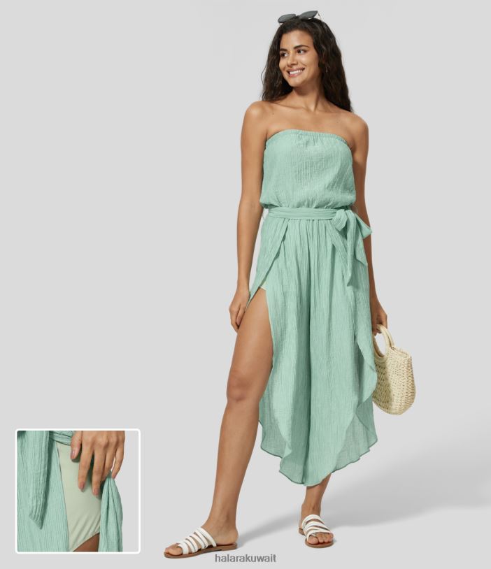 ملابس ضباب أخضر TDP4N2104 نحيف Halara بذلة كاجوال فضفاضة بدون حمالات وظهر مزوّد بحزام 2 في 1