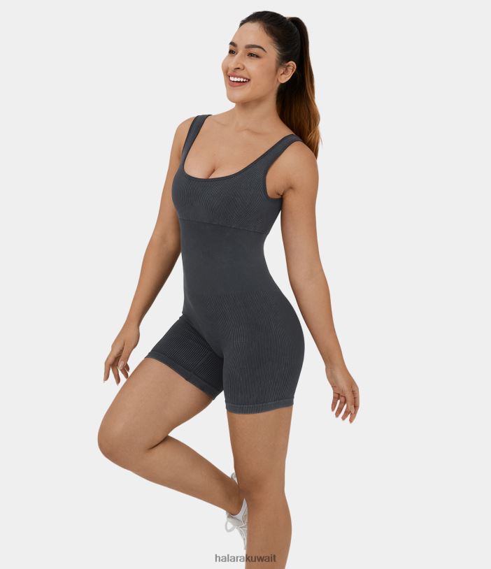 ملابس رياضية شريط السخام TDP4N2106 نحيف Halara بذلة تدريب مخططة مغسولة بدون أكمام ورقبة على شكل حرف U بدون أكمام