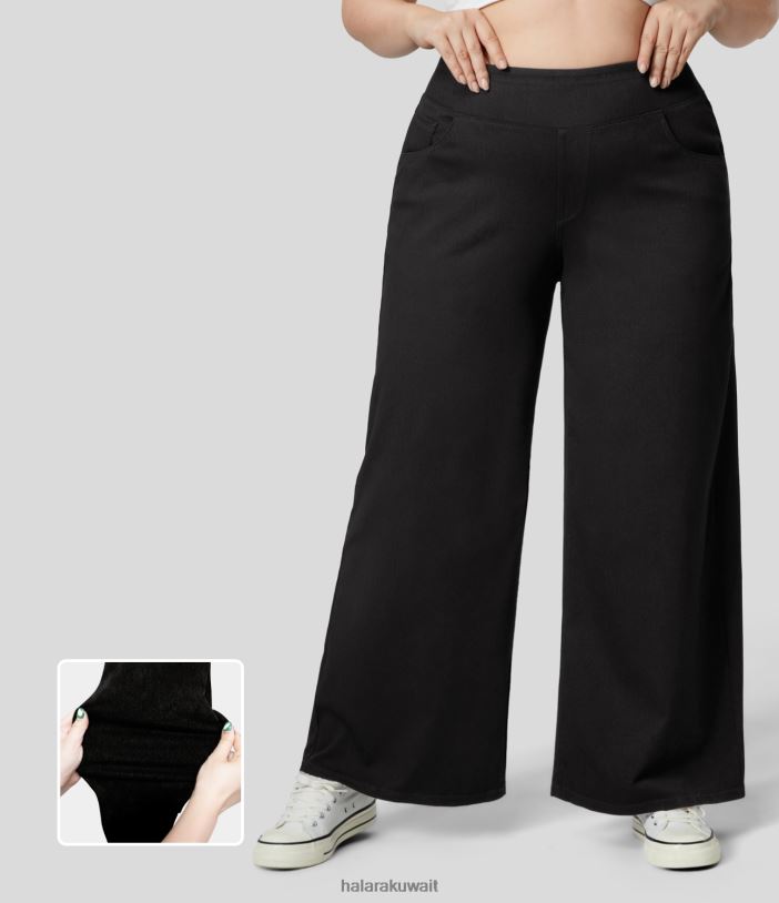 ملابس الدنيم الأسود TDP4N2115 نحيف Halara جينز سحري عالي الخصر وجيوب متعددة وساق مستقيمة ومتماسك ومطاط بالإضافة إلى مقاس العمل