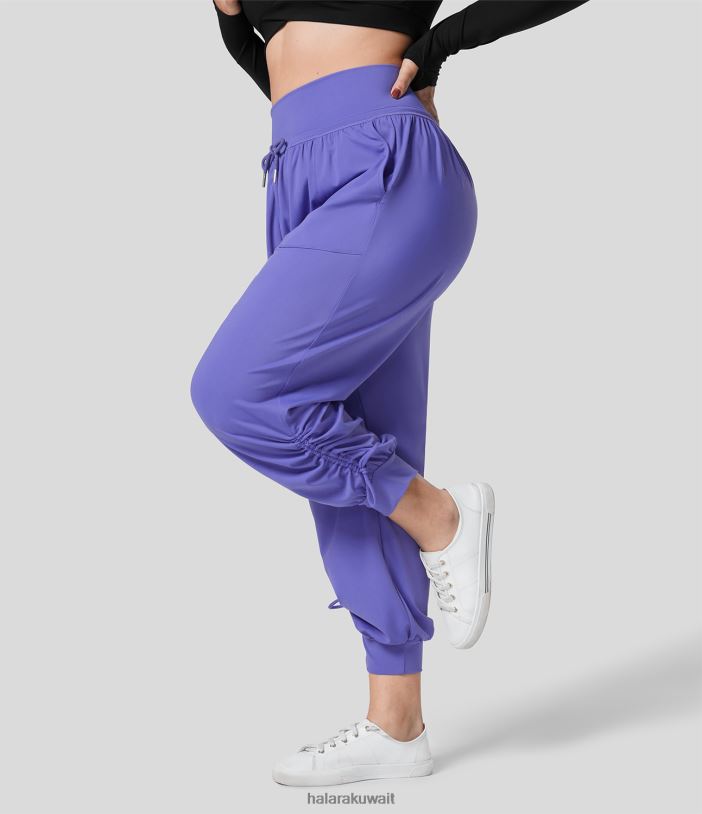 قيعان الخزامى ضبابي TDP4N2129 نحيف Halara بنطال رياضي بخصر عالٍ وجيب جانبي مطوي وطول الكاحل مدبب كاجوال مقاس كبير